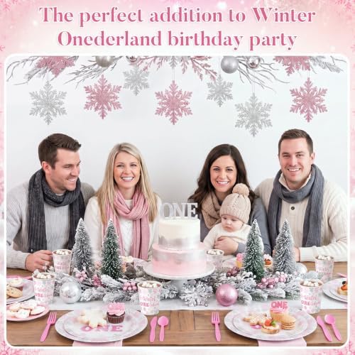 Pickmesh 400 Pcs Pink Winter Onederland Birthday Plates Cups and Napkins - Image 5