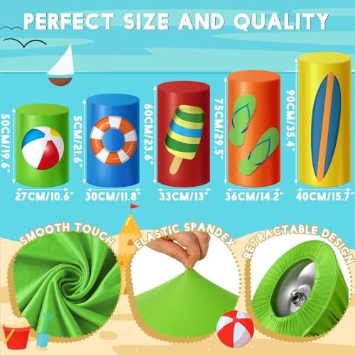 HunnmingRe 5 Pcs Summer Cylinder Pedestal Stand Covers Flexible Cylinder Stand Covers for Beach Tropical Party Backdrop Baby Shower Birthday Wedding Dessert Tables Decor Party Display Decor - Image 4