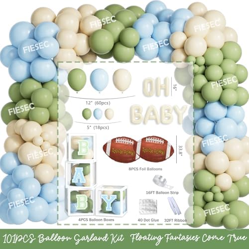 Football Baby Shower Decorations Kit, American Football Baby Shower Supplies, Touchdown Oh Boy Backdrop, Pastel Balloon Garland, Boxes for Boys Party Theme - Image 3