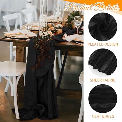 20 Pack Cheesecloth Table Runner - 17x108 Inch Black Boho Gauze Cheese Cloth Table Runners for Baby Bridal Shower Decoration Wedding Party Summer Garden Farmhouse - Image 3