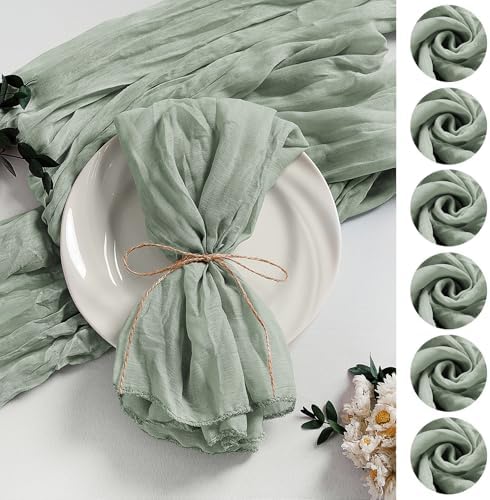 LZY 60 Pack Gauze Cheesecloth Napkins 20x20 Inch Dinner Cloth Napkins, Soft Boho Table Napkins Rustic Wrinkled Cheese Cloth Napkins Bulk for Wedding Party Baby Shower Event Decor (Sage Green) by Lightupyourparty