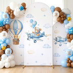 3PCS Teddy Bear Arch Backdrop Cover 4ft 5ft 6ft Vintage Airplane Party Decorations Blue Pilot Spandex Stretch Arch Stand Cover Hot Air Balloon Photo Background for Baby Shower Wedding Birthday Decor - Image 5