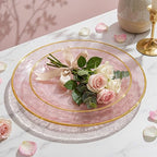 Festiva 60PCS Clear Pink Gold Plastic Plates - Heavy Duty Fancy Disposable Plates With Gold Rim-serve for 30 guests Include 30PCS 10.25" & 30PCS 7.5" Honeycomb Design Plates for Party(Pink) - Image 3