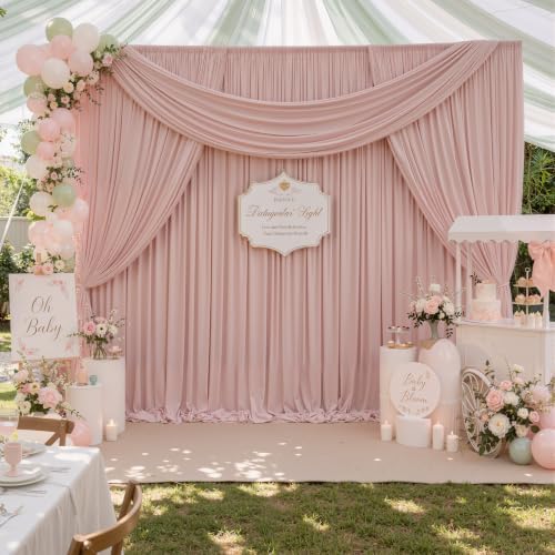 50ftx15ft Dusty Pink Backdrop Curtains for Parties, Wrinkle Free Polyester Dusty Pink Photo Backdrop Drapes 10 Panels 15 ft Long Back Drop Cloth for Wedding Birthday Photography Background Party - Image 7