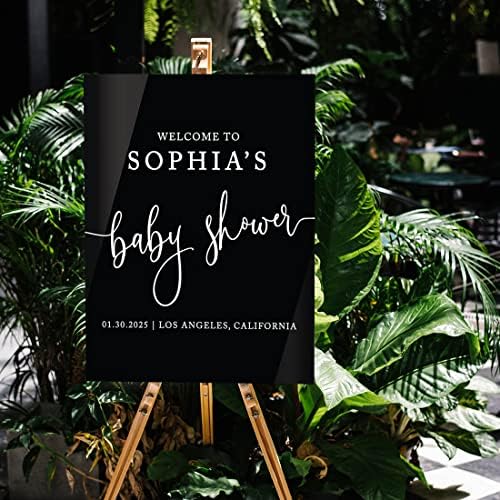 Andaz Press 16"x20" Black Acrylic Personalized Baby Shower Welcome Sign, Gender Neutral Large Custom Sign for Easel Stand, Modern Baby Shower Decorations - Image 3