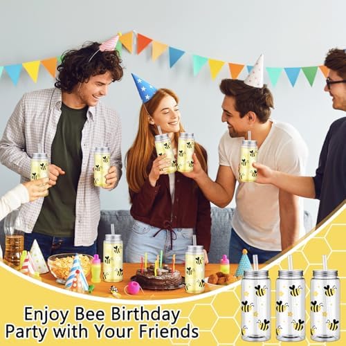 SiliFine 24 Pack Bee Party Favors Bee Cups with Lids and Straws 13.5oz - Image 6