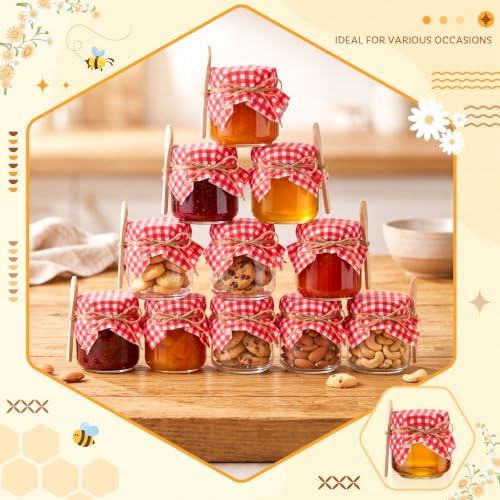 Funnymoom 16 Set 8.5 oz Glass Mason Jars with Lid Spoon Red Checkered Cloth - Image 5