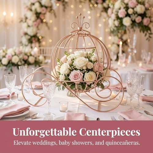 Rose Gold Wire Cinderella Coach Carriage Centerpiece, 12" - Image 2