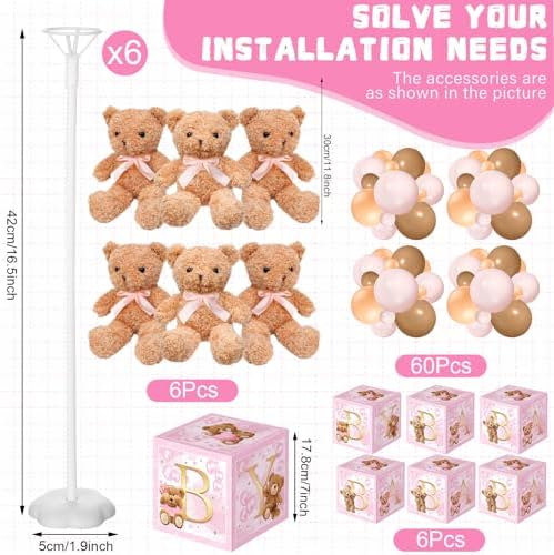 Lenwen 6 Sets Baby Letter Boxes Baby Shower Decor, Bear, Pink - Image 3