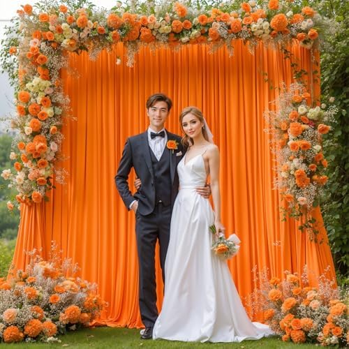 Orange Backdrop Curtains 4 Panels - Wrinkle-Free Polyester Photography Drapes for Baby Shower & Birthday Party - 16 X 10FT - Image 3