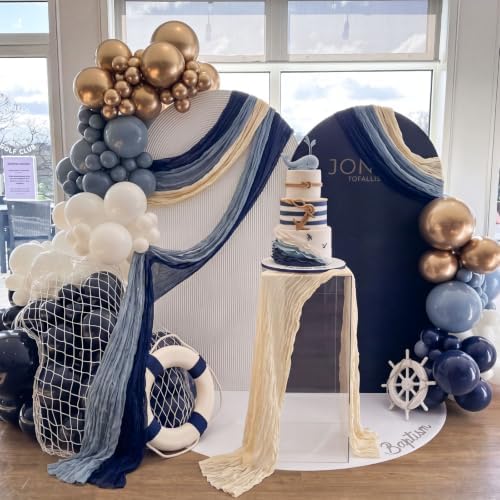 6 Pcs Navy Blue and Dusty Blue Cheesecloth Table Runner 118" - Image 3