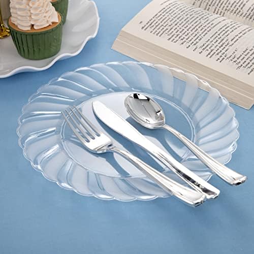 U-QE 60 Pieces Clear Plastic Plates - 10.25 Inch Clear Disposable Plates - Image 4