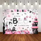 Mocsicka Halloween Baby Shower Backdrop A Little Boo is Almost Due Pink and Black Party Decorations Pumpkin Ghost Bat Background Banner Baby Shower for Kids Photo Booth Props (10x8ft (120x96 inch)) - Image 6