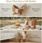 Woven Rattan Stroller-Shaped Flower Basket with Handle, Handwoven Decorative wicker baby carriage Basket for Baby Shower, Wedding, Party Decor, Floral Arrangements & Gift Hampers - Image 5