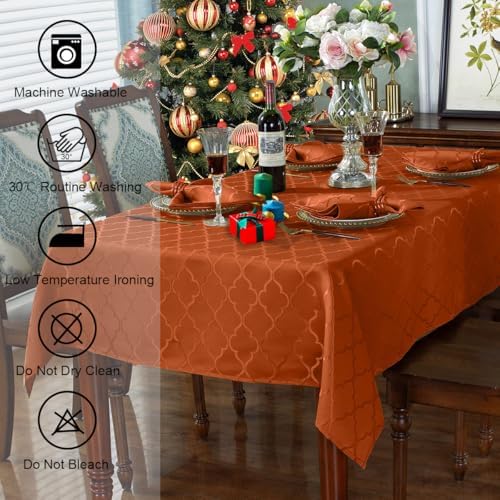 SASTYBALE Fall Rectangle Jacquard Tablecloth, Rust/Burnt Orange, 60"x120" - Image 4