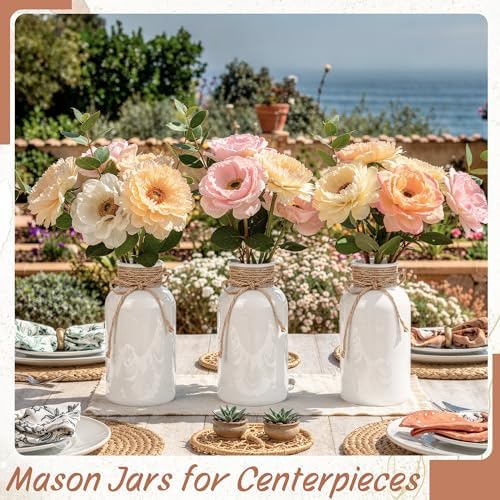 6 Pack Mason Jar Vases for Centerpieces, White Glass Flower Vase - Image 5