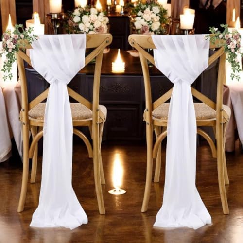 MDS Pack of 50 Chiffon Chair Sashes for Wedding & Event Décor - White - Image 6