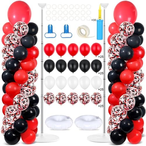 2 Sets Adjustable Balloon Column Stand Kit with Bases（Red and Black） by Naozinebi
