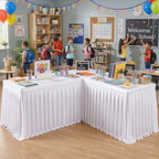 2 Panels White Desk Skirt for Teacher Desk 6ft Table Skirts for Rectangle Tables 6ft Spandex Curtain Table Skirt for Classroom Ruffle Fabric Tablecloth for Party Wedding Baby Shower Decorations - Image 3