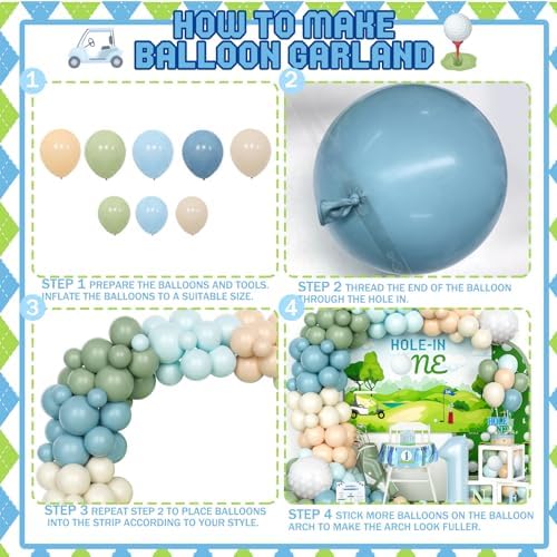Hombae Hole in One Birthday Party Decorations, Golf First Birthday Decorations, 1st Birthday Decorations Boys, Golf Themed Backdrop Balloon Garland Banner Cake Topper Crown Poster Boxes Cutout - Image 3