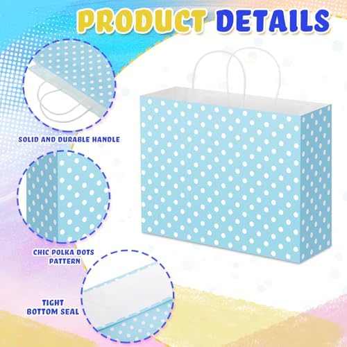 Gueevin 48 Piece Large Pastel Gift Bags with Handle 12.5 x 10 x 4.5 Inch Paper Polka Dot Pink Yellow Green Candy Treat Goodie Bags for Birthday Baby Shower Wedding Party Favors - Image 5