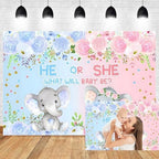 12x6ft Elephant Gender Reveal Backdrop He or She What Will Baby Be Photo Background Watercolor Floral Blue or Pink Boy or Girl Newborn Gender Reveal Baby Shower Birthday Party Decorations Supplies by Unknown