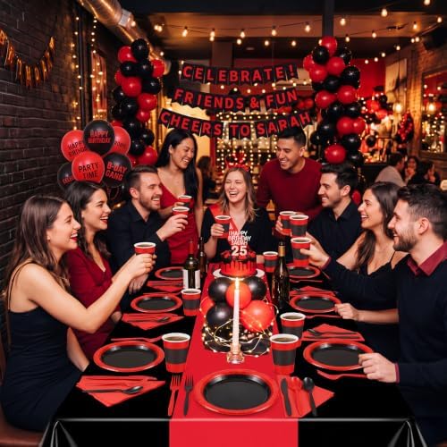 Funnymoom 218 Pcs Red and Black Party Decorations Tableware Set, Serves 24 - Image 5