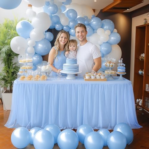HB HBB MAGIC Baby Blue Tablecloths 8 Foot Rectangle Tulle Table Skirt Rectangle Tables 8ft Fitted Spandex Table Covers Light Blue Tablecloth - Image 6