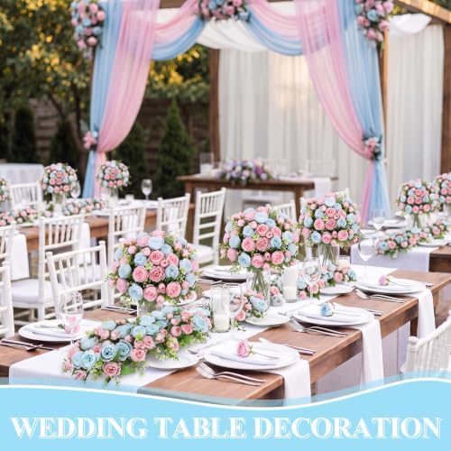 8 Bundles Artificial Peony Centerpiece Flowers,Blue Pink - Image 5