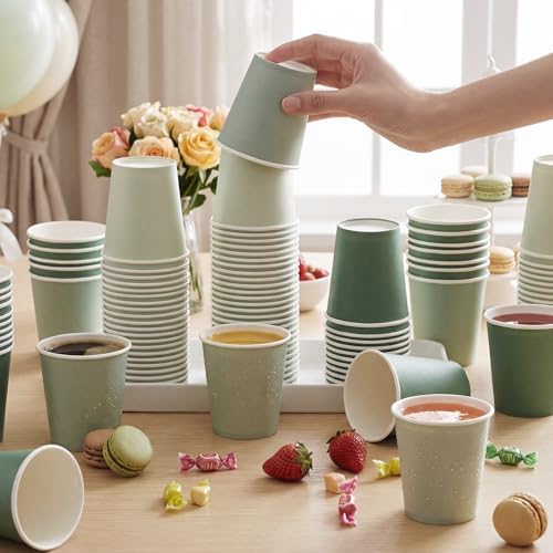 Mimorou 300 Pack 8 oz Disposable Sage Green Paper Cups for Baby Shower Cups - Image 4