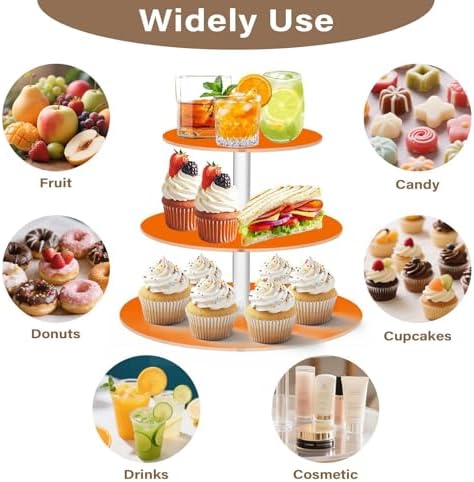 J JOYSAY Halloween Yellow Print Acrylic Cupcake Stand 3 Tier Dessert Table Display Set Clear Cake Stands for Party Wedding Baby Shower Decorations Easy Assembly Pastry Tower - Image 5