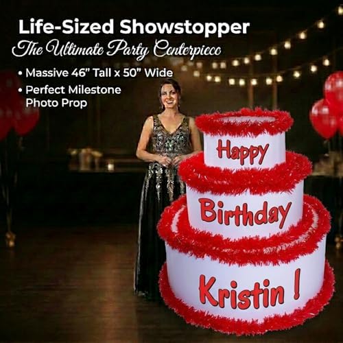Anderson's White & Red Personalized Pop-Out Birthday Cake, Life-Size Faux Cake with Fun Font, Custom Name, Surprise Reveal Prop for Milestone Parties, Photo Ops, Store or Business Events - Image 4