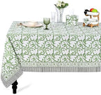 Ridhi Sage Green Hand Block Print Cotton Rectangle Tablecloth 102 x 48 Inch by Ridhi