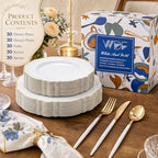 WDF 30Guest Gold Plastic Plates - High-end Baroque Design - 10.25&7.5in Wedding White and Gold Plates Disposable for Birthday/Baby Shower/Wedding/Party - Image 6