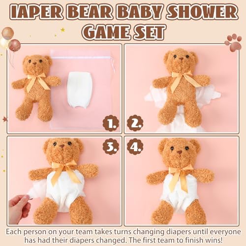 Seenelling 8 Sets Bear Diaper Changing Baby Shower Game Kit, Brown, White - Image 2