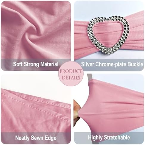 Dusty Pink Chair Sashes 60 Pack Spandex Pink Chair Sashes with Heart Buckle Slider for Wedding Banquet Party Decorations - Image 3