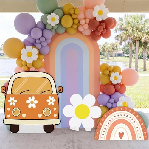 3 Pcs Groovy Hippie Boho Party Favor Hippie Bus Boho Daisy Retro Rainbow Cardboard Cutout 60s 70s Photo Booth Props Party Centerpieces for Baby Shower Birthday Back to School Decorations - Image 4