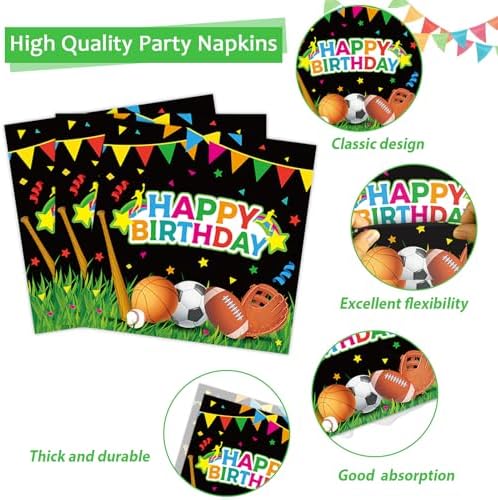 200 pcs Happy Birthday Party Plates and Napkins Kit Sports Themed Birthday Tableware Soccer Basketball Party Supplies For Baby Shower Sports Game Activities and Ball Fans Club celebrations Service 50 - Image 4