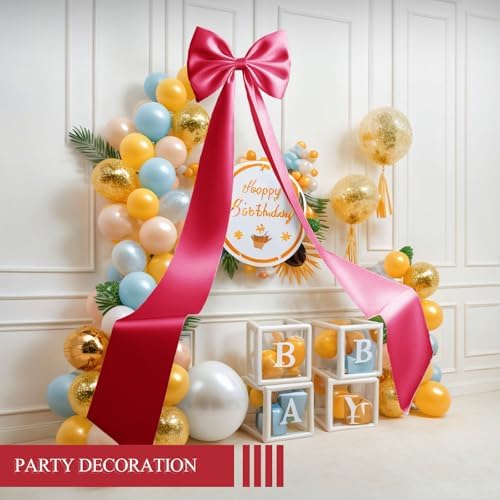 Giant Bow Decoration, Big Bows for Backdrop 75x18 Inch,Bow Themed Room Decor,Large Satin Decorative Bows for Wedding Engagement Bachelorette Baby Shower Bridal Christmas (Red, 75x18 Inch) - Image 4