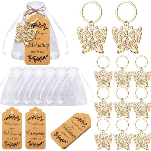 Ecation 40 Set Butterfly Keychains for Guests Wedding Thank You,Gold by Ecation