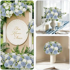 Dusty Blue White Artificial Flowers 12 Bundles Silk Floral with Stem - Image 6