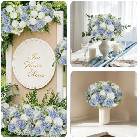 Dusty Blue White Artificial Flowers 24 Bundles Silk Floral with Stem - Image 6
