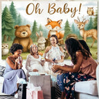 Oh Baby Woodland Baby Shower Backdrop - 10x8ft Gender Neutral Forest Animal Background for Boys Girls, Rustic Baby Shower Party Decorations, Watercolor Animal Banner for Wall Decor - Image 3