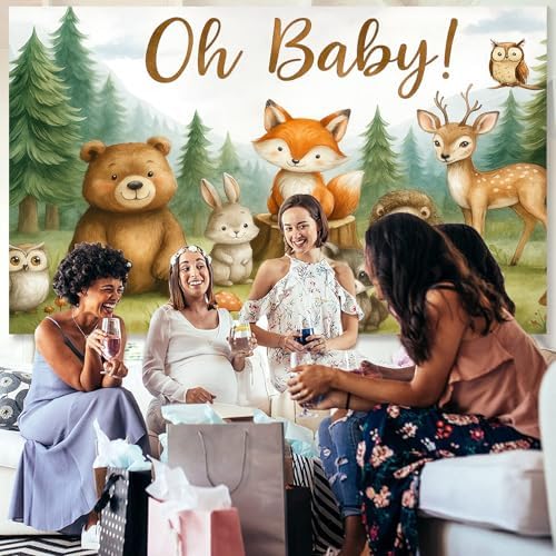 Oh Baby Woodland Baby Shower Backdrop - 10x8ft Gender Neutral Forest Animal Background for Boys Girls, Rustic Baby Shower Party Decorations, Watercolor Animal Banner for Wall Decor - Image 3
