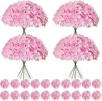100 Pcs Faux Pink Hydrangea Artificial Flowers Bulk, Fake Silk Hydrangea Flowers Heads with Stems for Wedding Decorations Garden Party Baby Shower Porch Home Decor Table Centerpieces by Cherica