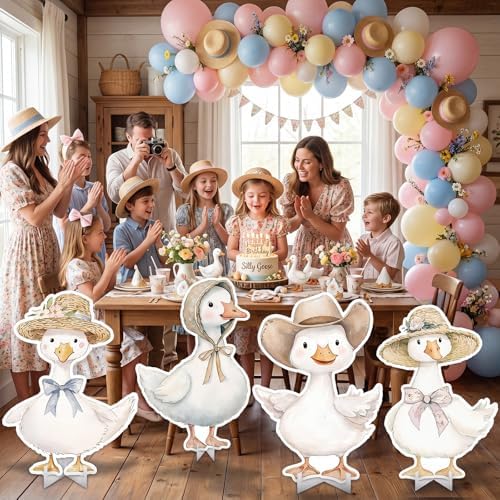 Honoson 4 Pcs Large 30" One Silly Goose Birthday Cardboard Cutouts Standup Silly Goose Baby Shower Backdrop 1st Birthday Party Decorations for Lawn Yard Signs Photo Booth Props Supplies - Image 6