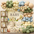 Classic Bear Baby Shower Decorations Set, Vintage Woodland Bear Party Supplies with Backdrop, BABY Boxes, Balloon Garland Arch Kit, Tablecloth, Banner, Mom to Be Sash & Dad to Be Badge by BSMIEFUS