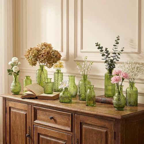 24PCS Mini Bud Vases As Wedding Centerpieces for Tables,Clear Bud Vases for Flowers,Small Flower Vases Suitable for Birthday Party,Anniversary,Wedding Reception,Baby Shower (Green, 24PCS) - Image 5