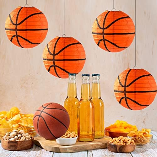 30 Pieces Orange Basketball Paper Lanterns Decorations 8 inches Ceiling Hanging Basketball Lanterns Basketball Sports Party Paper Lanterns for Sport Themed Birthday Party Bar Basketball Game Party - Image 4