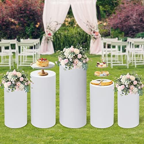 5Pcs Cylinder Stands for Party, White Cylinder Stand Cake Pedestal Stand Cylindrical Display Stand for Birthday Wedding Party Outdoor Indoor Decor (5 Pcs) - Image 4